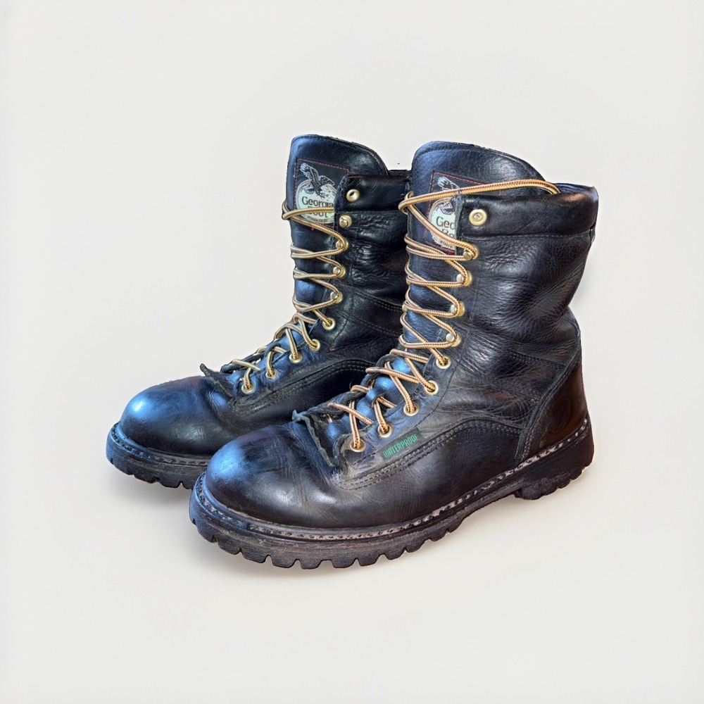 Men's 8 G8010 8" Vibram Black Leather Georgia Work Logger Waterproof Boots